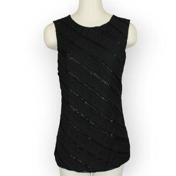 Medium ANN TAYLOR Tank Shell Tee MixedMedia Sleeveless Sequin - Picture 10 of 11